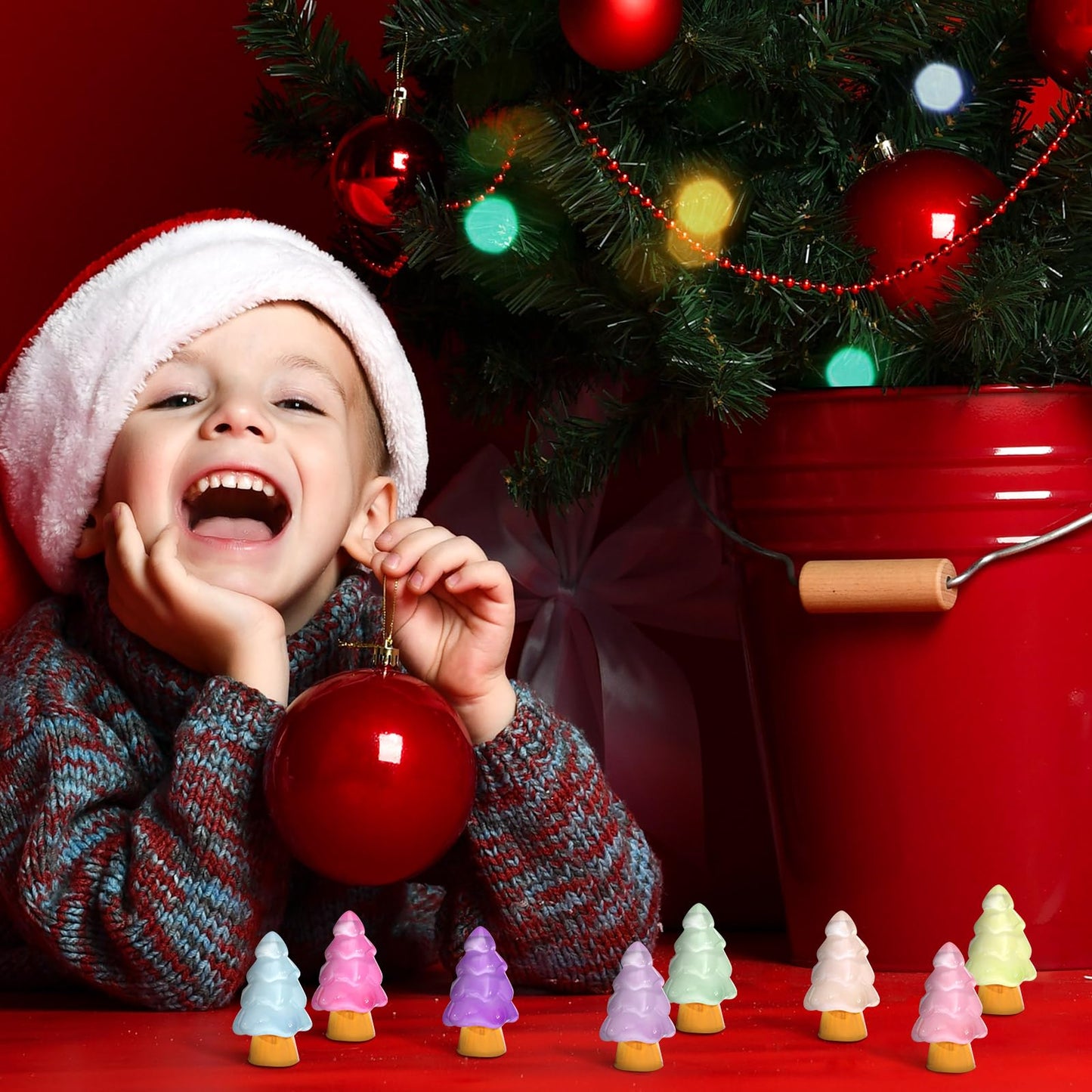 Libima Mini Resin Tree Miniature Luminous Tree Small Christmas Decorations Tiny Christmas Figurines for Desktop Crafts Dollhouse