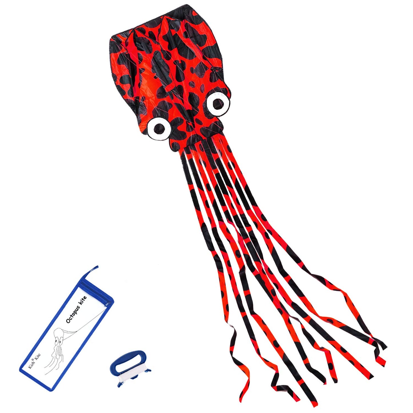 Kizh Kite Octopus Large Frameless Soft Parafoil Kites For Kids And Adults Easy Flyer Kite For Beach Park Garden Playground 150 Inchs Long Perfect Outdoor Fun(Red)