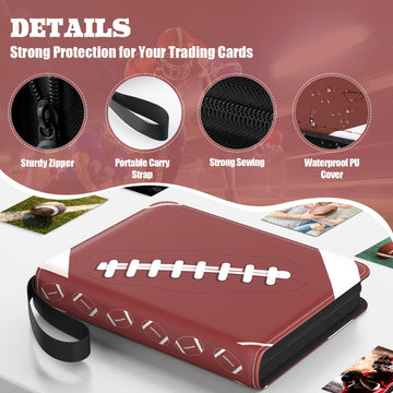 Trading Card Binder with Sleeves 4-Pocket Football Card Binder enhanced 440 Double Sided Pocket PU Card Collection Binder Display Case with Football Card Sleeves Card Holder Protectors Set