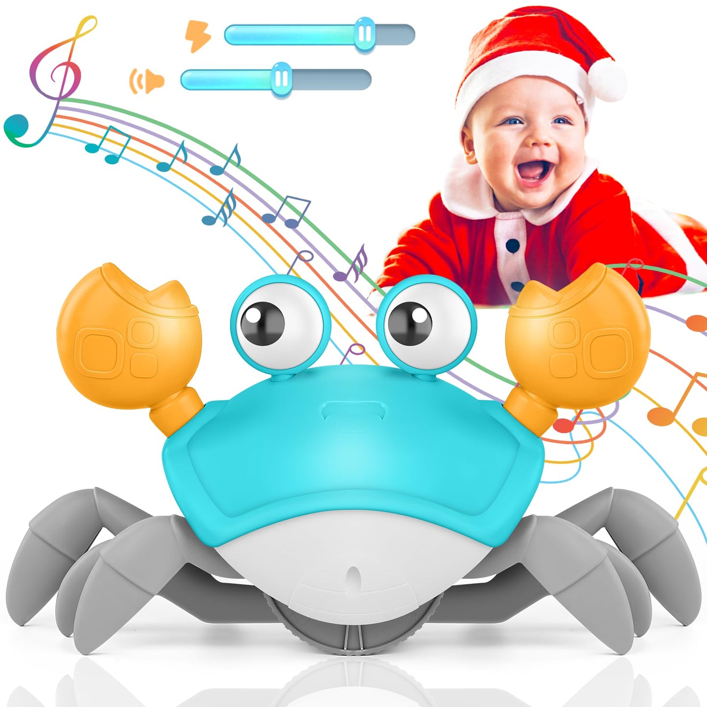 Crawling Crab Baby Toy, Upgraded Tummy Time Gifts For Newborn Babies 3-6 6-12 Month, Light-Up Walking Dancing Moving Crab With M