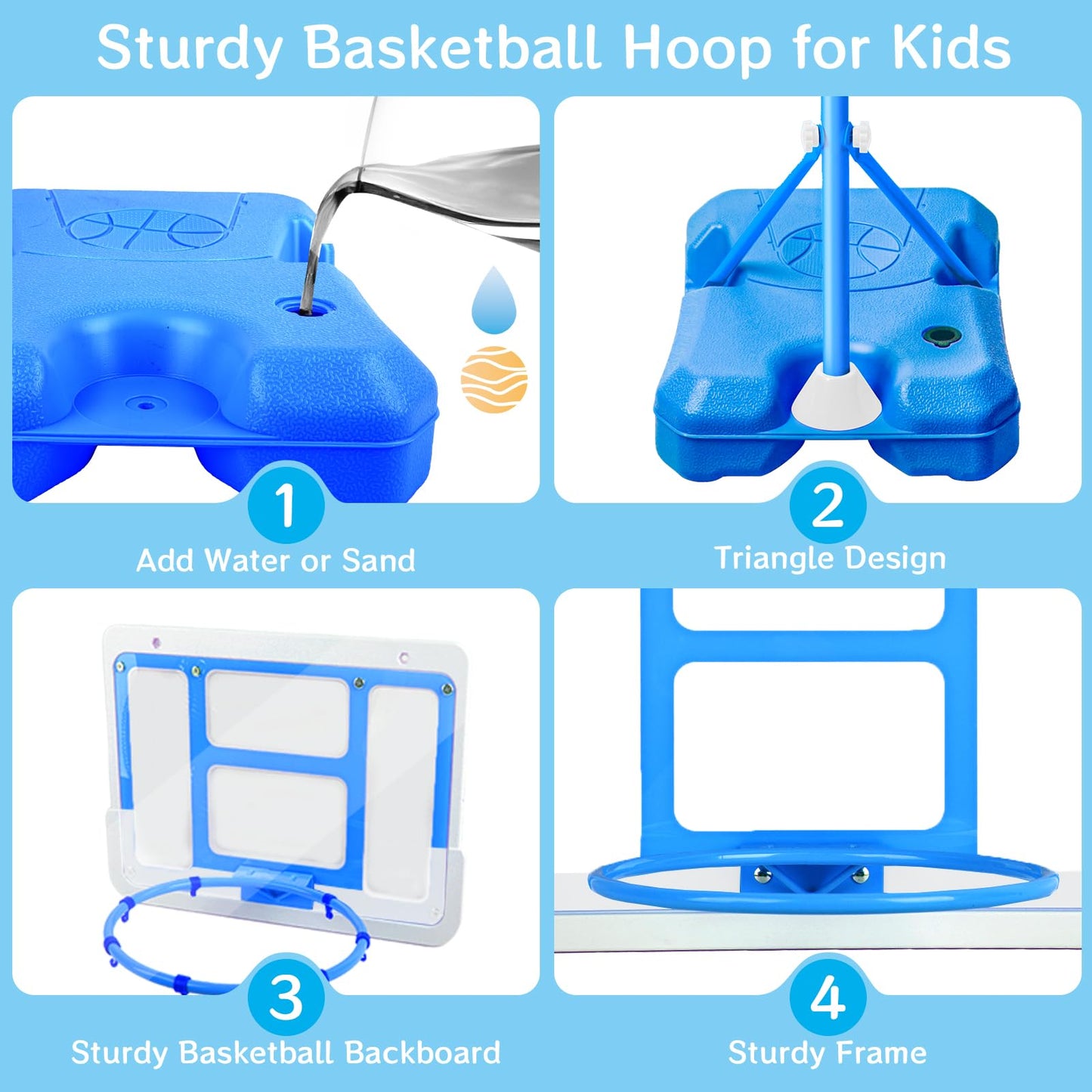 Shylizard Kids Toy Gift For 3 4 5 6 7 8 Years Old, Kids Basketball Hoop Adjustable Height 3.5Ft-6.2Ft, Mini Basketball Hoop For Boys Girls, Basketball Goal Toys Outdoor Indoor Game Gifts(Blue)
