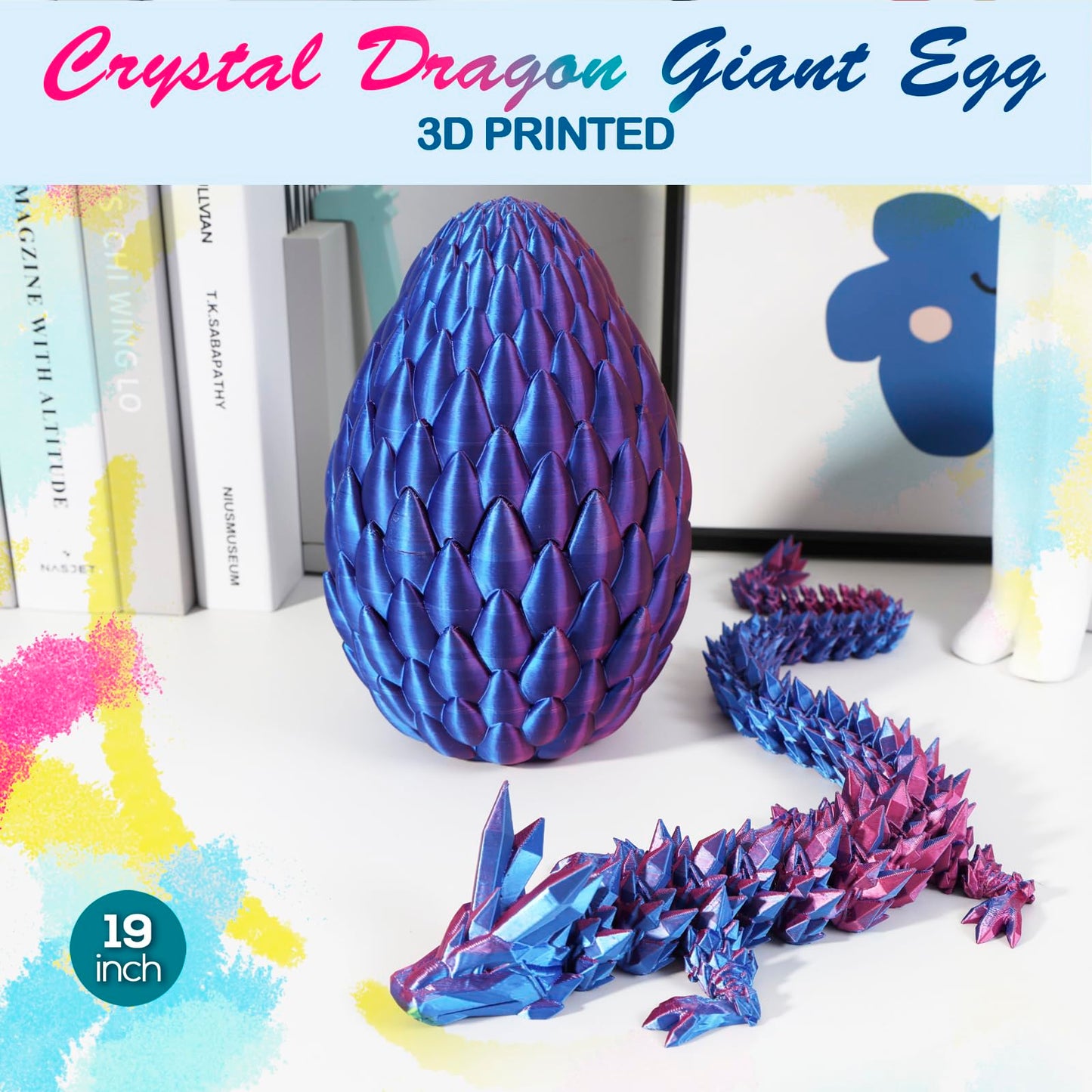 3D Printed Dragon,Dragon Eggs With Dragon Inside,Surprise Dragon Egg Toy,19'' Full Articulated Crystal 3D Dragonls(Giant Dragon