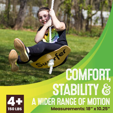 Swurfer Swift Maple Wood Disc Swing for Kids 4+, 150 lbs Capacity, 18" Curved Seat, Brown, Model SW-SMS