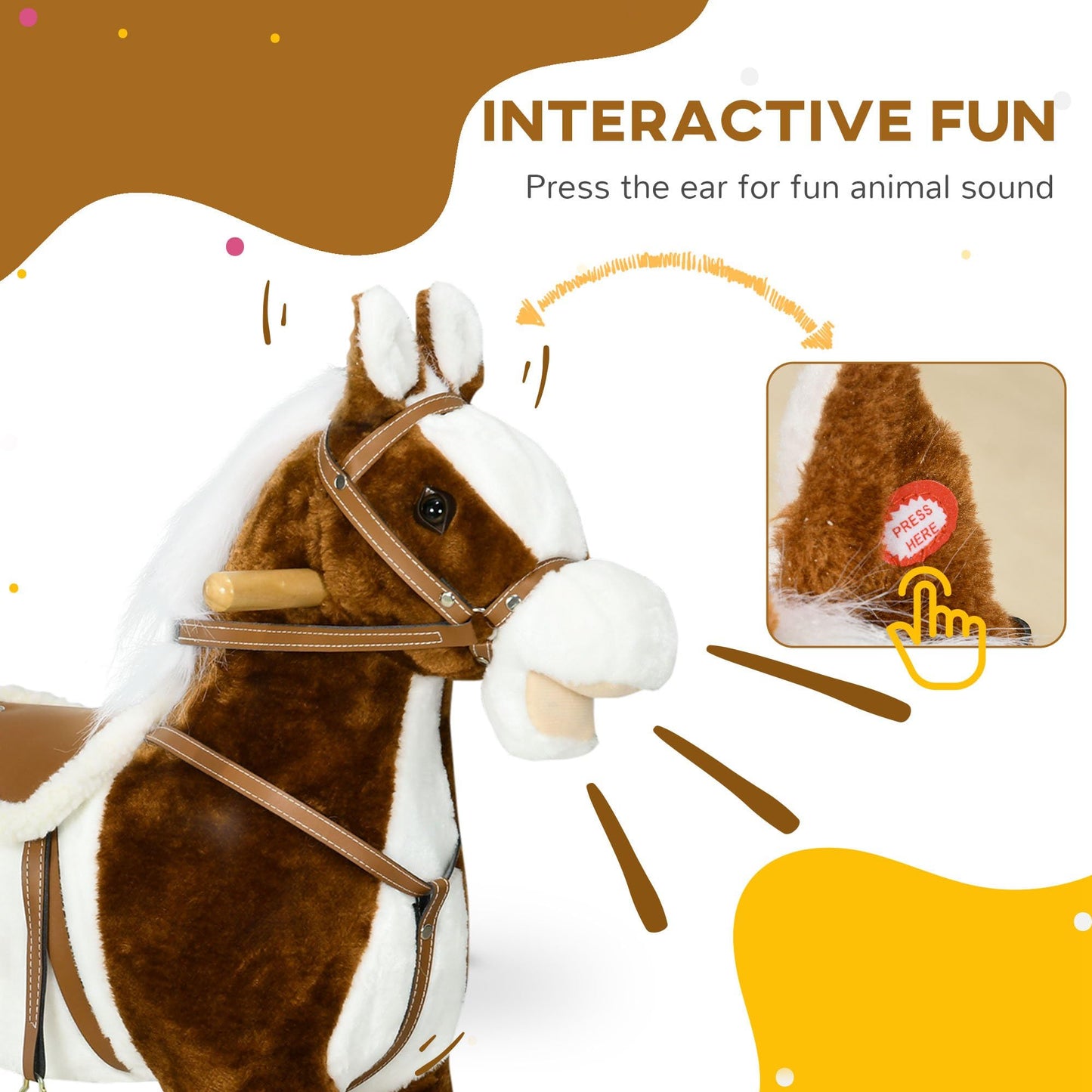 Qaba Rocking Horse With Sound, Ride On Horse With Saddle, Toddler Rocker, Gift For 3-8 Year Old, Brown