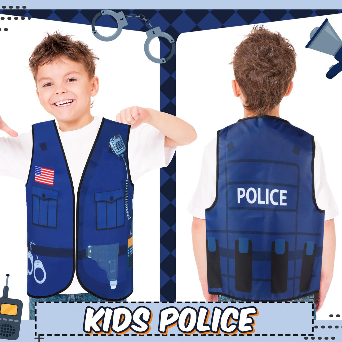 Panitay 12 Pcs Kids Community Helper Dress Up Vest Career Cosplay Cloth Toddlers Occupation Role Play Costume Supplies (Police)