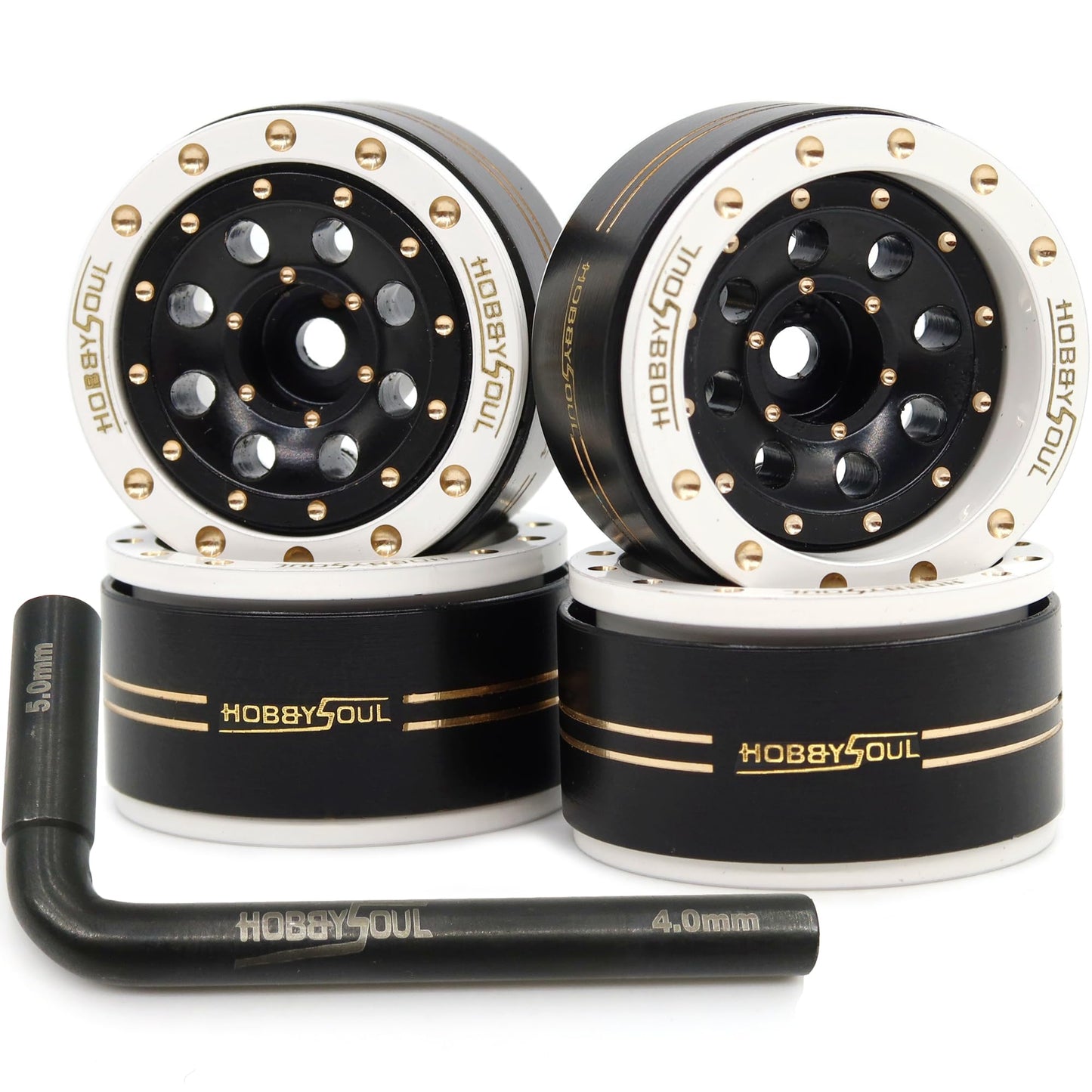 Hobbysoul Brass 1.0 Beadlock Wheels Adjustable Offset Rims Weight 44G/Rim For Rc Micro Crawler 1/18 Trx4M 1/24 Axial Scx24, (4-P