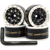 HOBBYSOUL Brass Beadlock Wheels 1.0" Adjustable Offset Rims for RC Micro Crawler (4-Pack) - White & Black, 44g/Rim