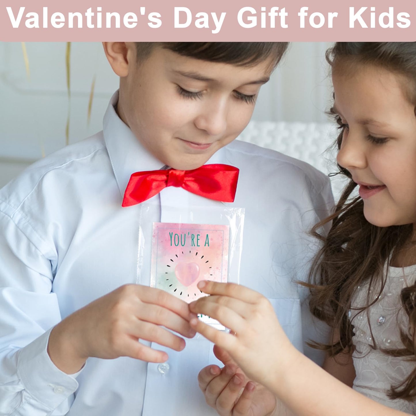 Valentines Day Gifts for Kids - 24 Pack Valentines Cards with Pink Heart Shaped Plastic Stones for Boys Girls Toddlers Valentine