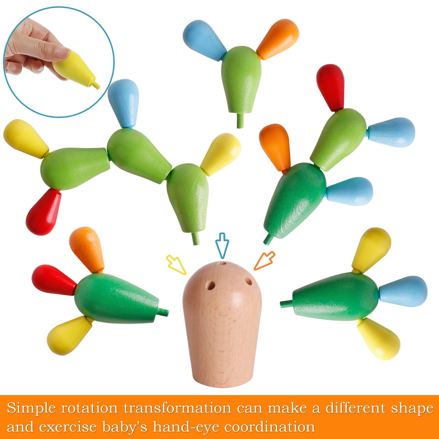 Shierdu Wooden Stacking Rainbow Cactus Toy To Build And Stack Cactus Blocks To Balance Cactus Puzzle Fun Educational Activities