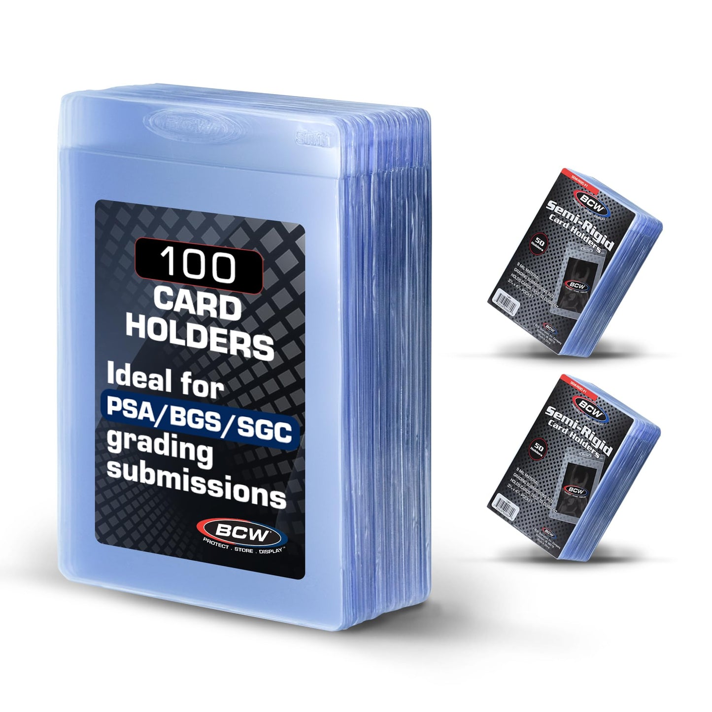 Bcw Semi Rigid 1 Card Holder - 100 Ct Trading Card Sleeves | Psa, Bgs, Sgc & Csg Grading Submission Sleeves For Cards | Sports C