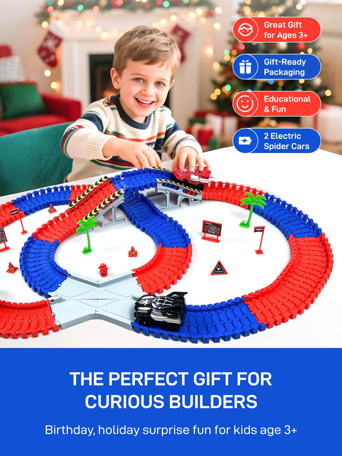 Spider Toys For Ages 5-7, Spider Race Track With 2 Pcs Spider Cars Toys For 3 4 5 6 Year Old Boys Girls Diy Flexible Tracks Play