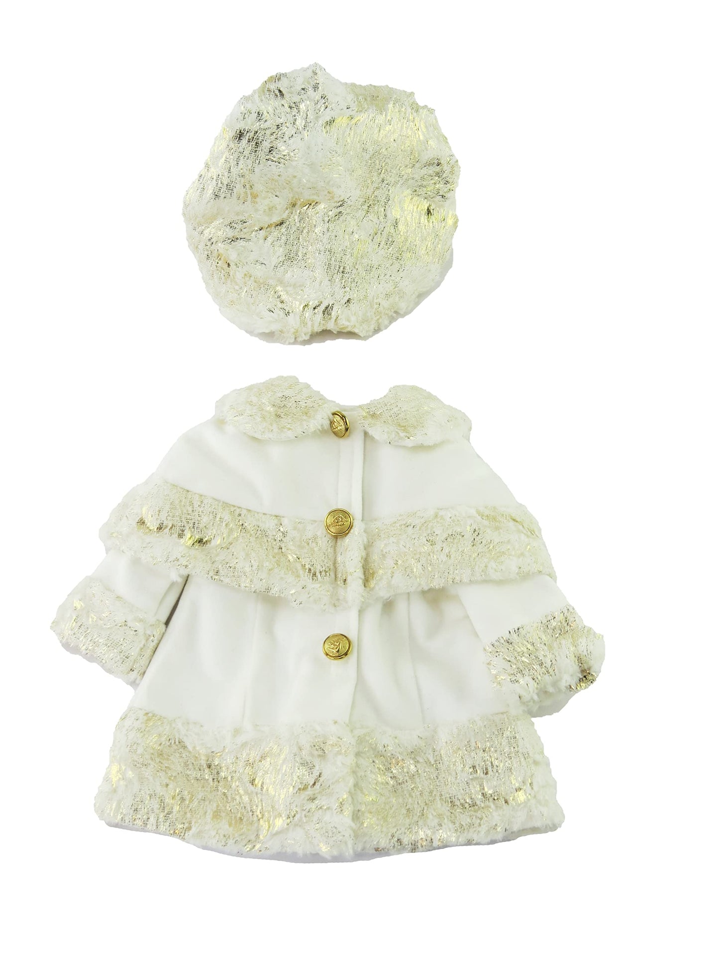 American Fashion World White and Gold Coat for 18-Inch Dolls | Hat Included | enhanced Quality & Trendy Design | Dolls Clothes | Outfit Fashions for Dolls for Popular Brands