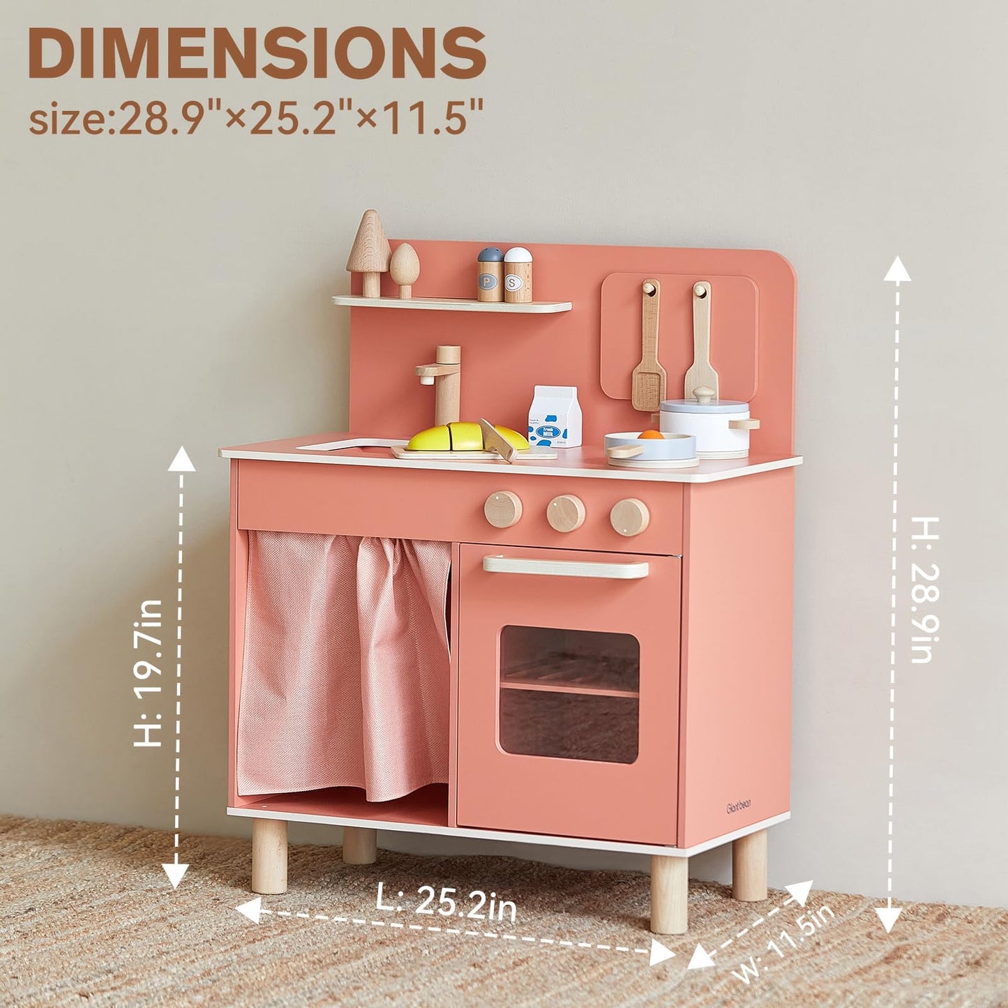 Giant bean Wooden Play Kitchen, Nordic Play Kitchen for Toddlers 1-3, Kitchen Playset for Kids with Cookware Accessories, Preten