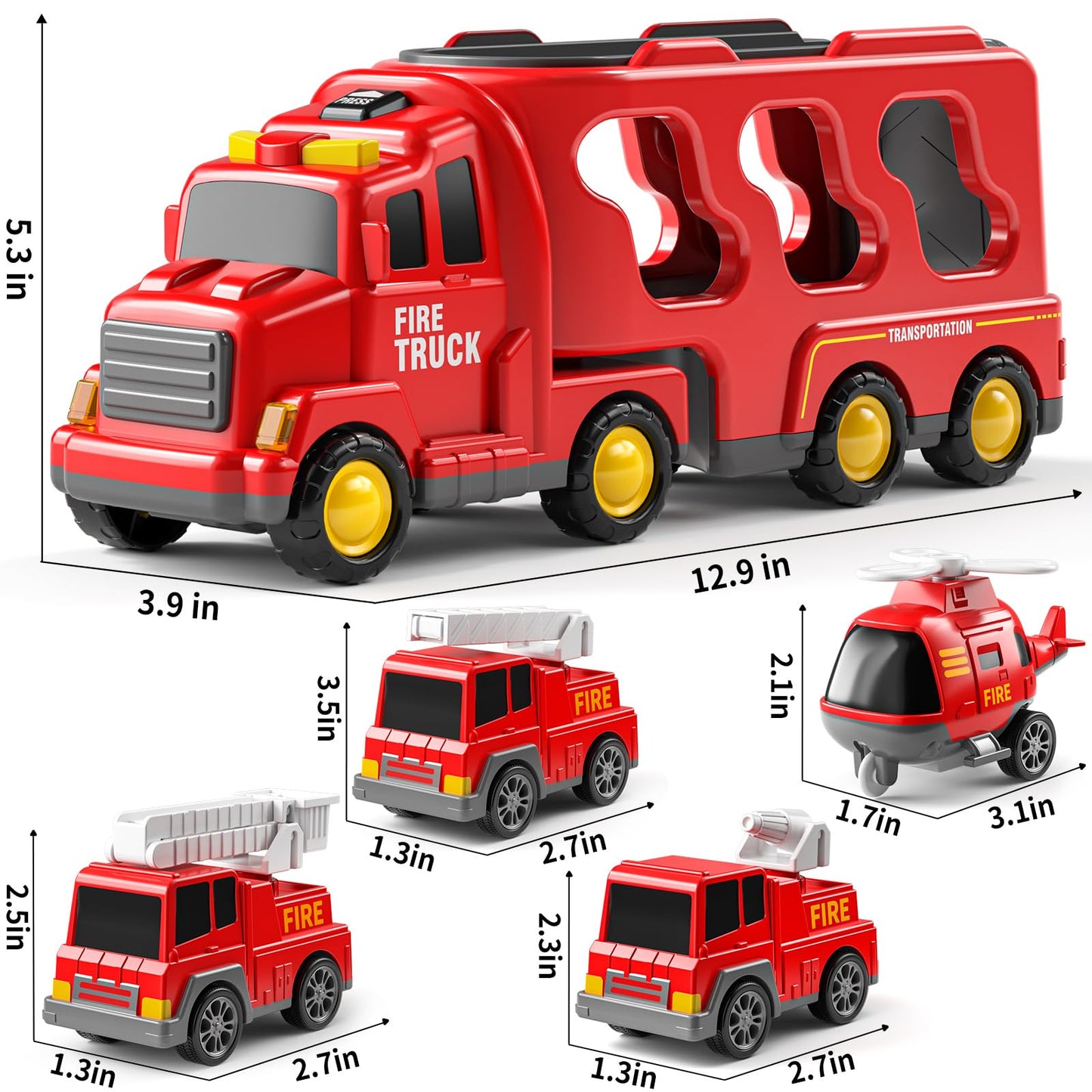 JUKUDAHU Truck Toys for 3 4 5 6 Years Old Boys, Toddler Car Toys for Toddler Boys Ages 3-5, Fire Toys Car Carrier Vehicle Toy Se