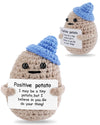 Jelutar Mini Funny Positive Potato, 3 Inch Knitted Doll With Positive Card For Cheer Up Gifts And Party Decorations, Cute Positive Potato Crochet Doll For Birthday Gifts (Potato With Blue Hat)