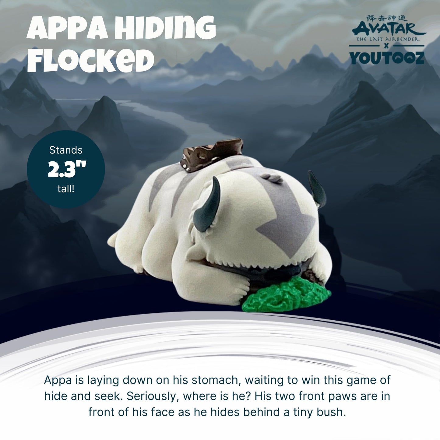 Youtooz Appa Hiding Flocked 2.3'' Inch Vinyl Figure, Collectible Avatar The Last Airbender Appa Hiding Vinyl With Custom Art Pac