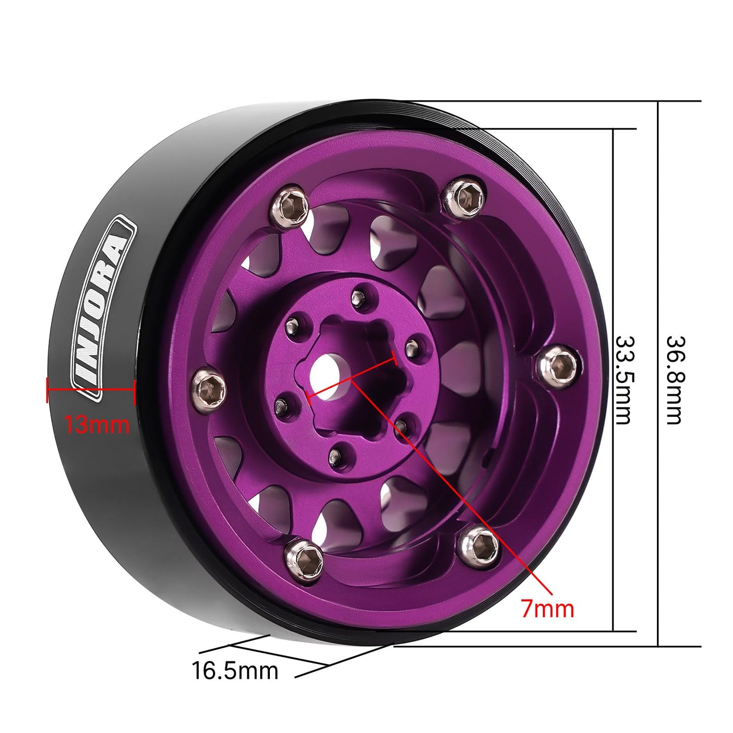 Injora 1.3'' Aluminium Beadlock Wheels For Trx4M Scx24 1/24 1/18 Rc Crawler Upgrade(Purple)