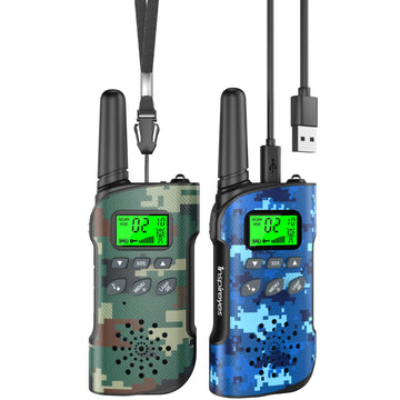 Inspireyes Walkie Talkies For Kids Rechargeable, 48 Hours Working Time 2 Way Radio Long Range, Outdoor Camping Games Toy Birthday Xmas Gift For Boys Age 8-12 3-5, 2 Pack Camouflage