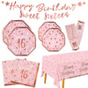 Rose Gold & Pink Sweet 16 Birthday Bundle: Party Supplies Set With Paper Plates, Napkins, Cups, Tablecloth & Banner - Sweet Sixt