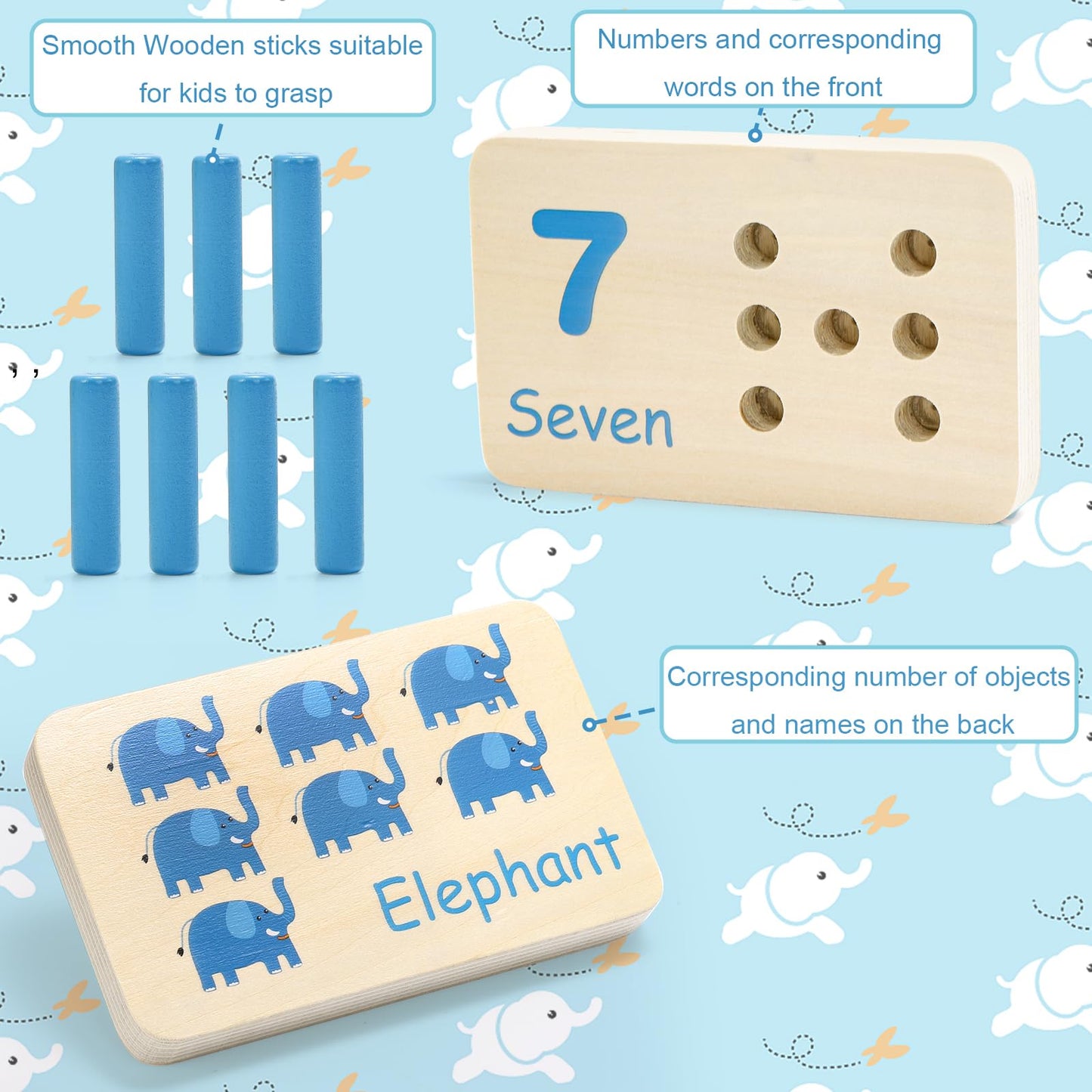 Suwimut Wooden Counting Peg Board, Math Manipulatives Number Counting Toys For Kindergarten Toddlers Learning Activities, Montessori Educational Toys For 3 4 5 Year Old Kids Boys Girls Gifts