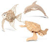 Puzzled Bundle Of Angel Fish, Dolphin & Green Turtle Wooden 3D Puzzles Construction Kits, Ocean Life Educational Diy Toys Assemble Model Unfinished Wood Craft Hobby Puzzles To Build & Paint - 3 Pack