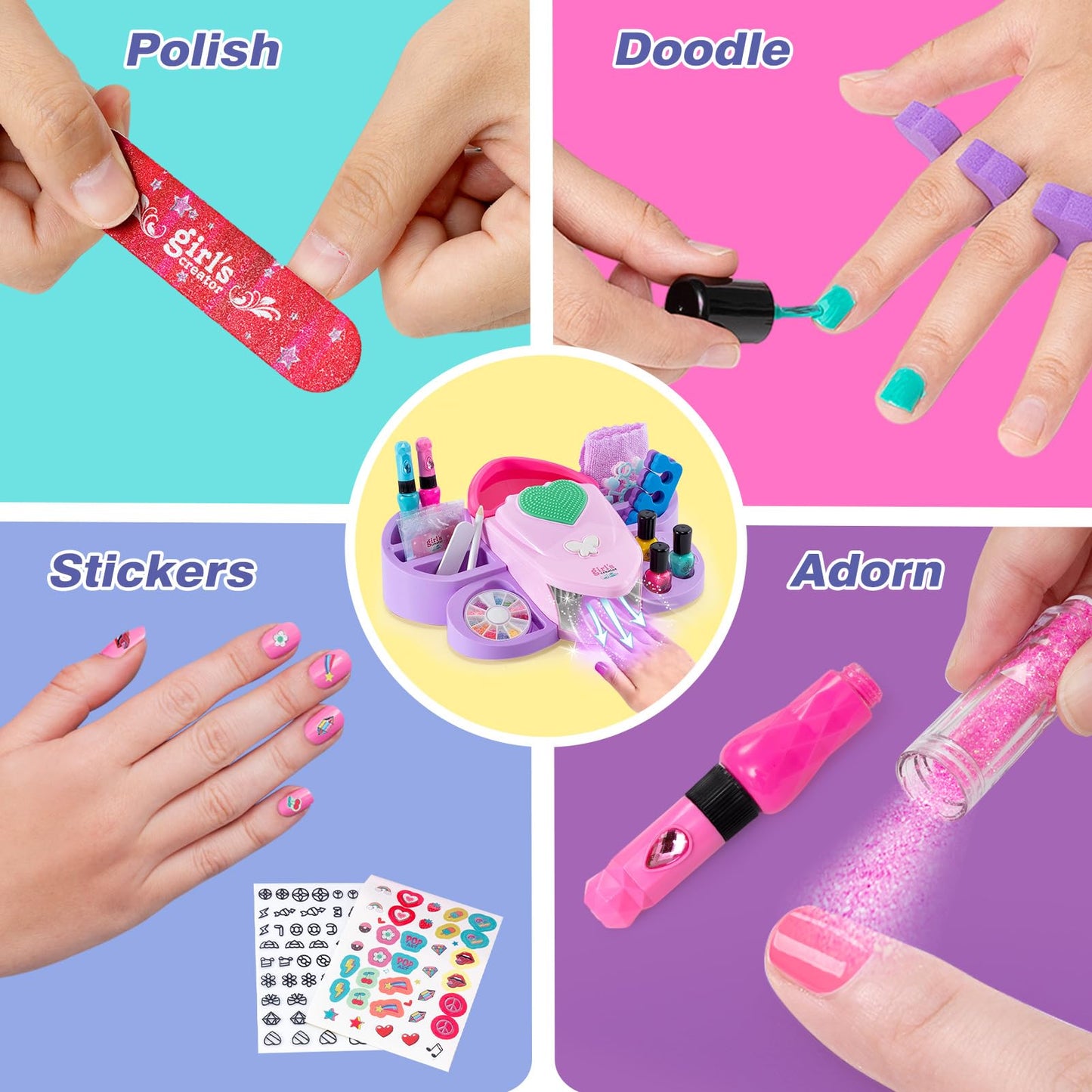 G.C Kids Nail Polish Set for Girls Toy 6-12 Years Old, Nail Art Kit Storage Desk with Nail Dryer&Hand Massage Spa Kit, Kid Manic