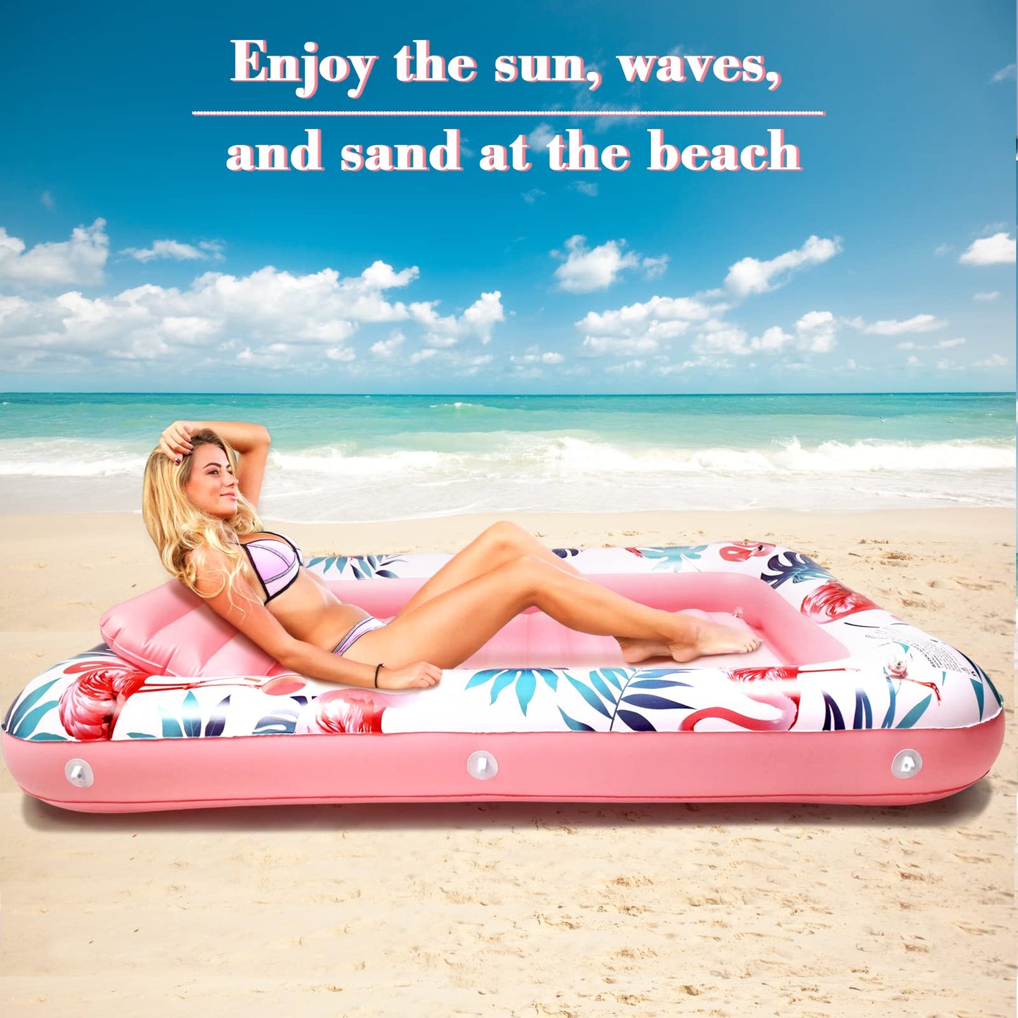 Premium Large Inflatable Tanning Pool Lounger Lake Flamingo Float Floaties For Adults - Comfortable Design With Cup Holders And