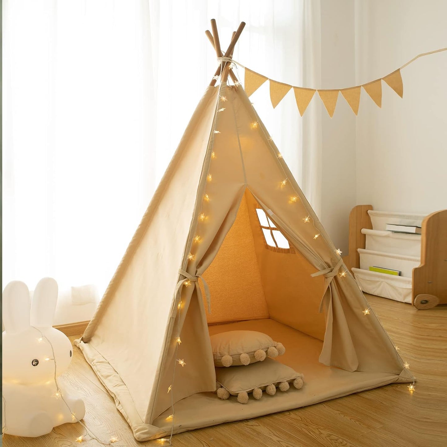 Rongfa Teepee Tent For Kids-Portable Children Play Tent Indoor Outdoor (Apricot With Mat)