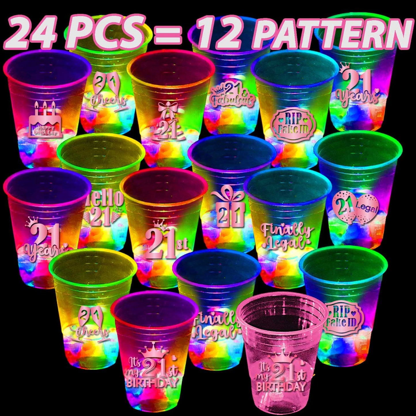 Mishunyus 24 Pcs Glow 21St Birthday Women Party Favors For Her, Pink Party Cups For Finally Legal, Girl Birthday Supplies For Ro