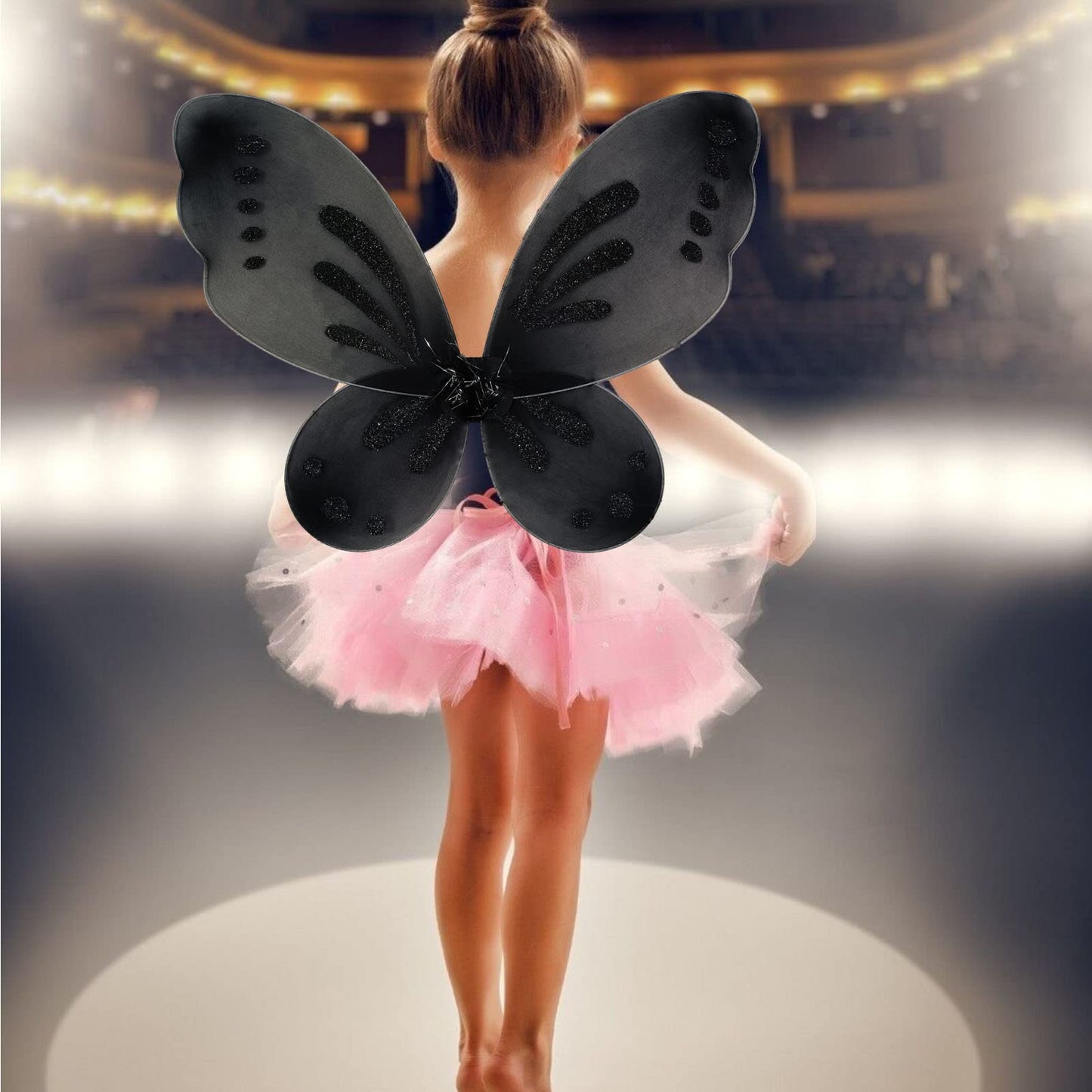 Nenmatte Fairy Girls Wings,Fairy Butterflyl Wings For Halloween Costume,Birthday Dress Up Party Favor (Black)