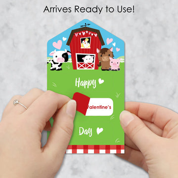 Big Dot Of Happiness Farm Animals - Barnyard Cards For Kids - Happy Valentines Day Pull Tabs - Set Of 12