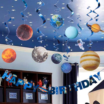Sunbeauty Solar System Hanging Decoration Universe Space Happy Birthday Banner Outer Space Whirls Hanging Swirl For Kids Birthda