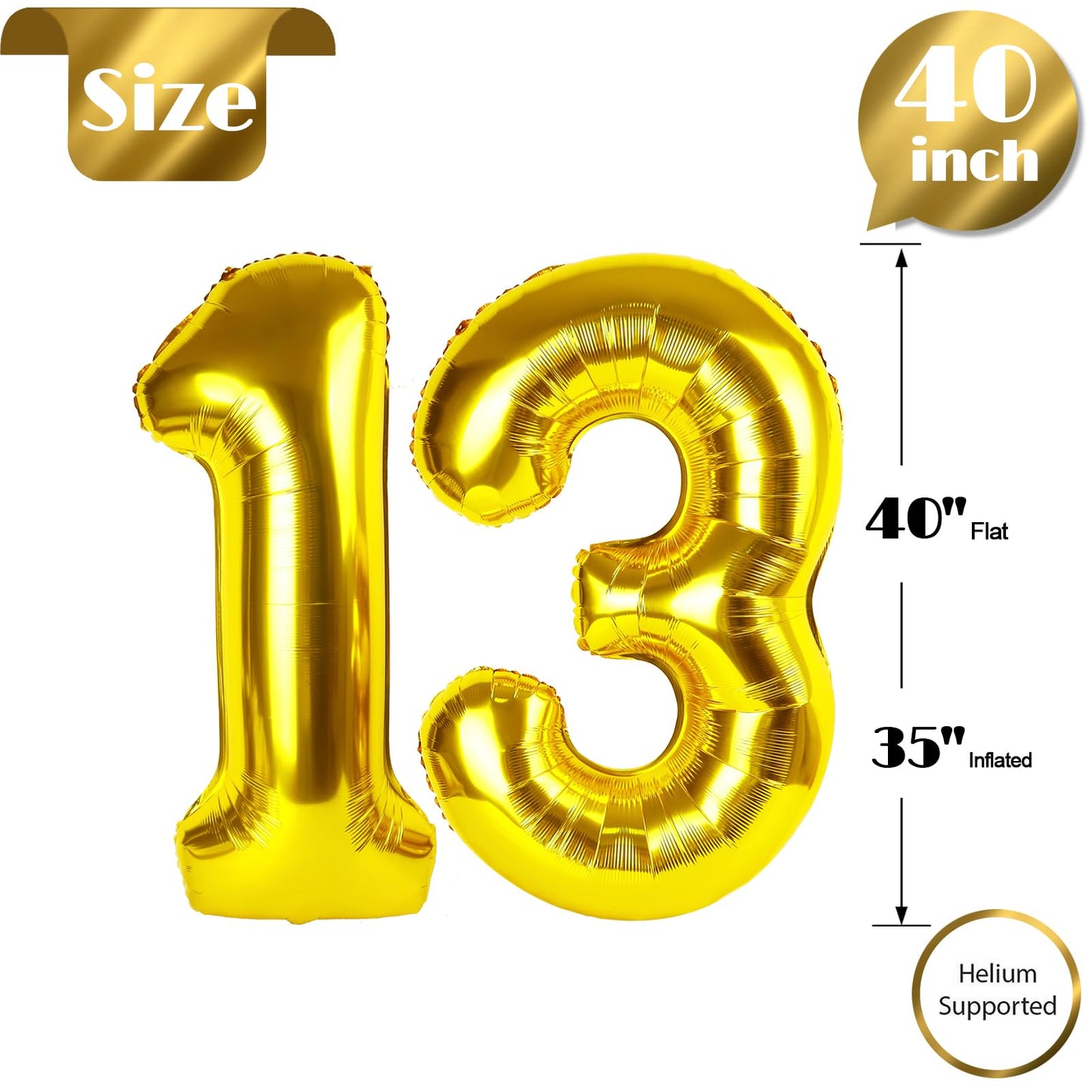 13 Balloon Number, Gold Number 13Th 31Th Birthday Balloons 40 Inch, 13 Or 31 Years Old Gold Birthday Decorations For Boys Girls,