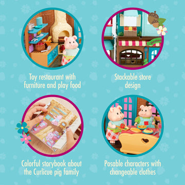 Li'l Woodzeez Pass-The-Pasta Restaurant Playset - 34 Pcs Dollhouse with 2 Posable Dolls & Accessories - Stackable Playset for Kids 3+