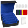 NUMINA 4 Row Card Storage Box Hold 2400+ Sleeveless Cards for Trading Cards with 4 Card Supporters 12 Colorful Dividers Trading Card Organizer Compatible with MTG TCG Black-Blue