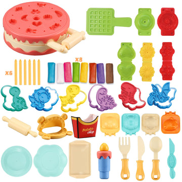 Color Dough Set Birthday Cake Color Dough Kitchen Creations Hamburger Maker Tools Kit For Kids Ages 4-8, Birthday Party Pretend