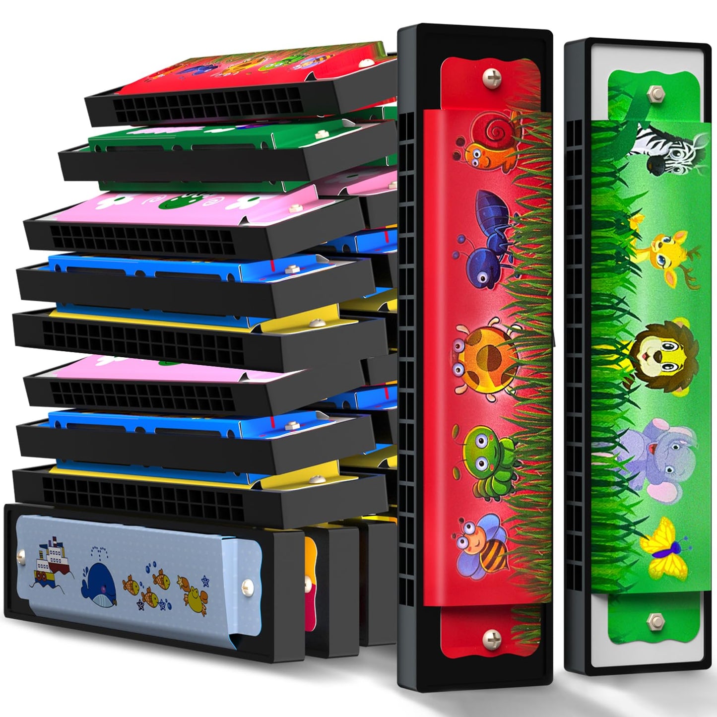 60 Pcs Harmonica For Kids 16 Holes Musical Instrument, Return Gift Cartoon Double Row Harmonica Bulk Toy For Kids Party Favors G