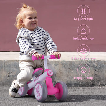 Wdmiya Baby Balance Bike for 1 Year Old Girls, 10-36 Months, Pink Butterfly, Aluminum, No Pedal, Soft Seat, Great Birthday Gift