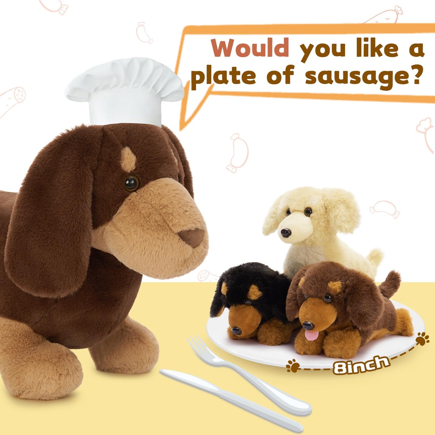 Muiteiur 4 Pcs Dachshund Stuffed Animals,18 Inch Mommy Dog Plush Toy With 3 Puppies,Soft Stuffed Weiner Dog,Cute Plush Toy Gift