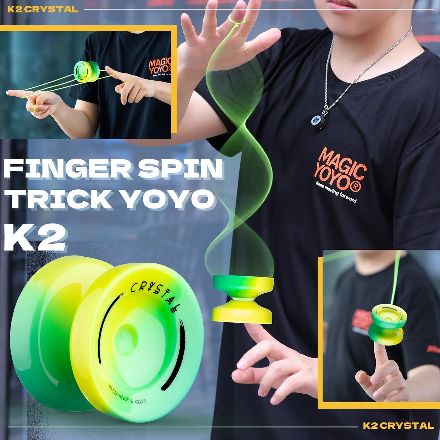 Magicyoyo K2 Responsive Yoyo For Kids, Professional Yoyo For Beginner, Dual Purpose Yo-Yo Replacement Unresponsive Bearing For Adults/Advanced+12 Yo Yo Strings+Bearing Remover (Yellow Green Gradient)