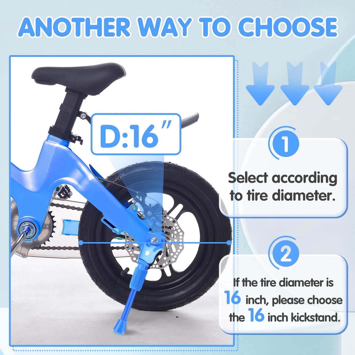 Leichten Kids Bike Kickstand For 14 Inch Wheel Children'S Bicycle Single-Side Kick Stand Rear Mount Bikes Support Racks Blue