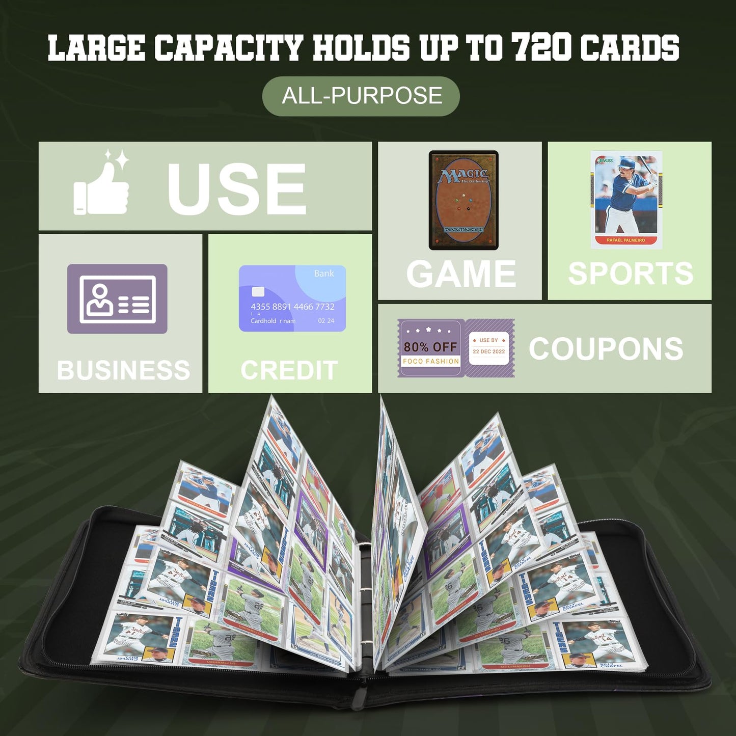 Trading Card Binder with Sleeves 9 Pocket Card Binder enhanced 900 Cards PU Card Collection Binder Collectible Albums Card Folder for MTG TCG Sports Cards (Green Tree)