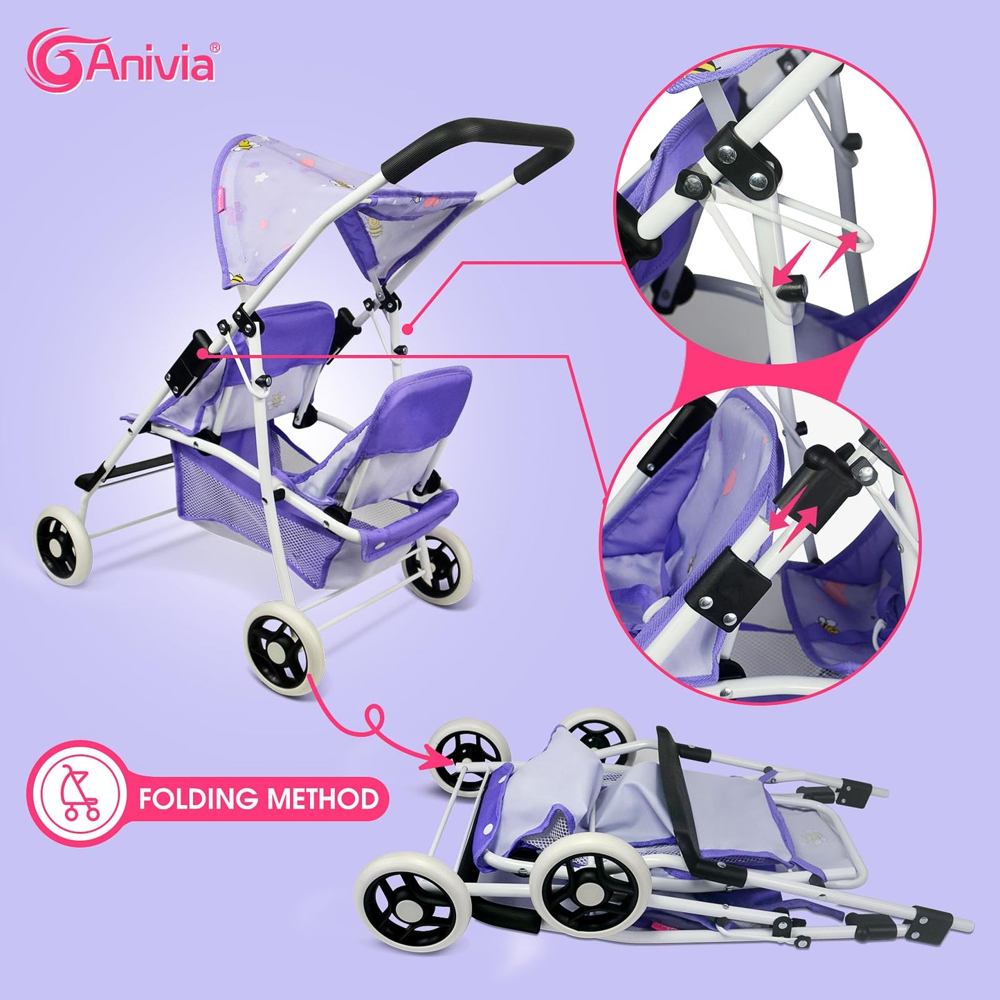 Baby Doll Collection Anivia Doll Stroller Heart Design Gifts For Toddlers And Girls Foldable Doll Stroller (Da208 Purple)…