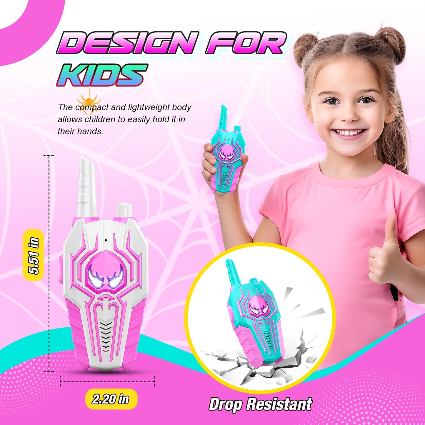 Spider Walkie Talkies For Girls Kids: Birthday Toys Gifts For 3 4 5 6 7 8 9 Year Old Girls Toys Ages 6-8 Kids Walkie Talkies 2 P
