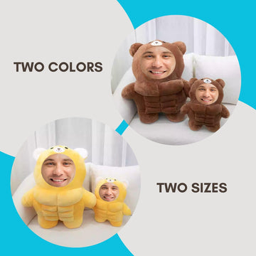 Goodies & Cheers Custom Face Plush Pillow, Funny Face Plush Stuffed Animals Bear, Personalized Face Photo Throw Pillows, Custom