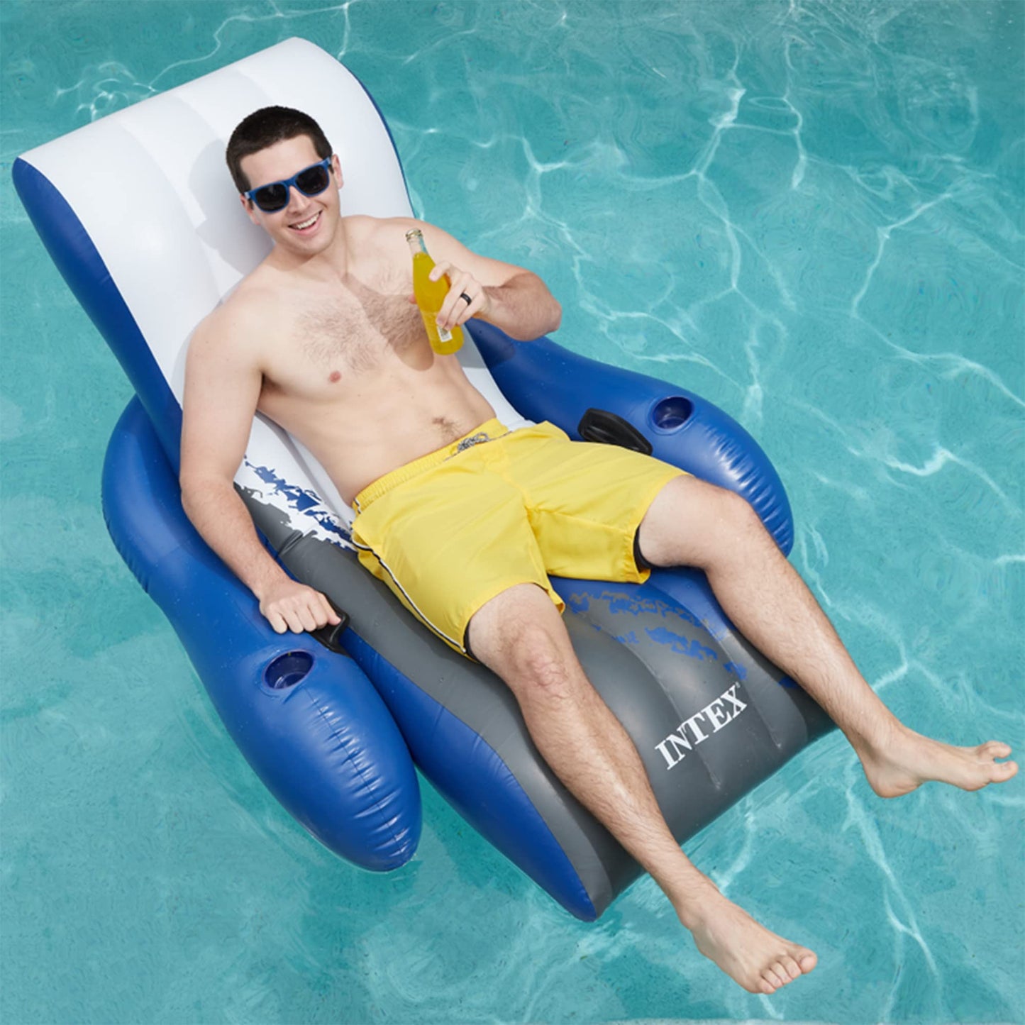 Intex Durable 18 Gauge Vinyl Inflatable Comfortable Pool Float Recliner Lounges With Cup Holders And Heavy Duty Handles (2 Pack)