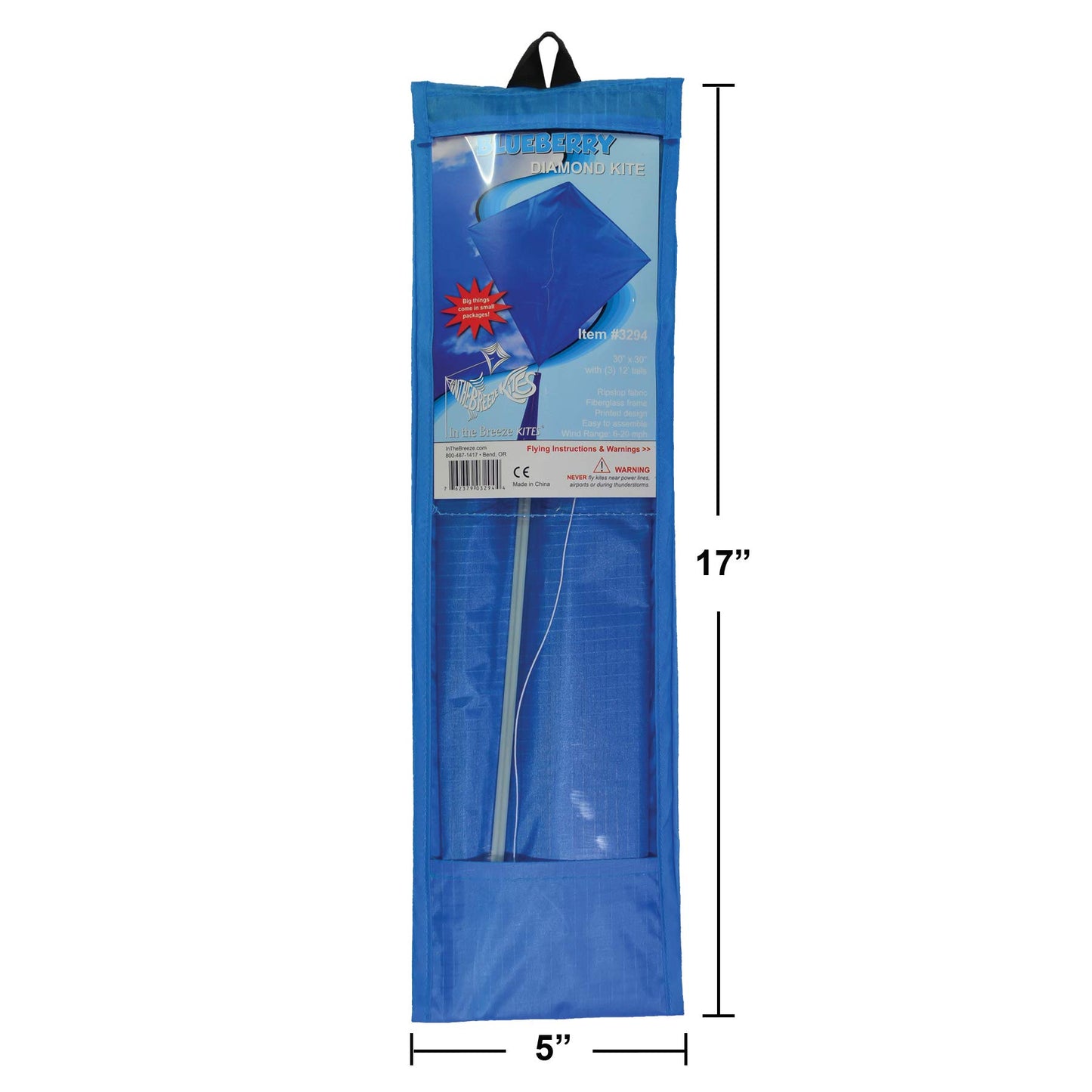 In The Breeze 3294 - Blueberry 30 Inch Diamond Kite - Solid Blue, Fun, Easy Flying Kite