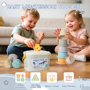 Mold Free Bath Toys for Babies 6-12 Months 21PCS Baby Bath Toys for Kids Ages 1-3 with Shape Sorter and Educational Stacking Cups Montessori Bathtub Shower Water Toy for Toddler 2-4 with Storage Bin