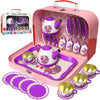 Kiddie Play Tea Set For Little Girls, Pretend Play Tea Party Set, Elephant Design Kids Tin Tea Set With Carrying Case (15 Pcs)