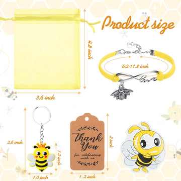 130 Pcs Bee Party Favors Including Bee Keychains Adjustable Bee Bracelets Pvc Bee Print Stickers Thank You Kraft Tags Organza Ba